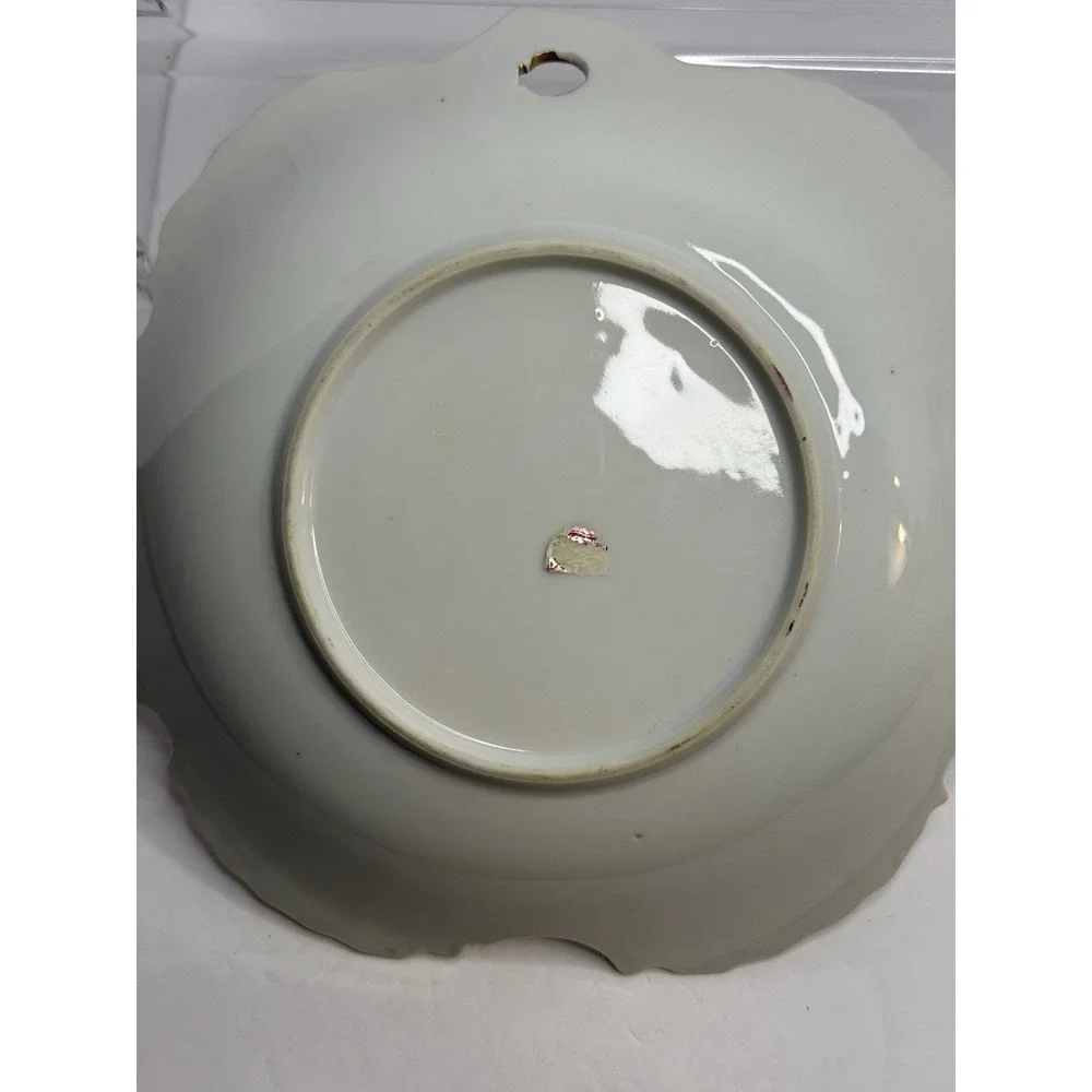 Vintage Hanging Scalloped Edge Floral‎ Dish Roses Gold Trim White Porcelain